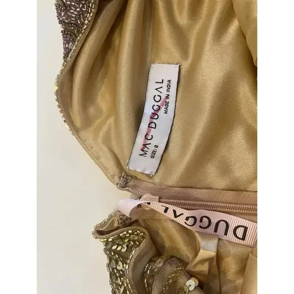 $598 Mac Duggal 5473 High Slit Embellished Sequins Dress Gold Size 8 NWT - Picture 13 of 16